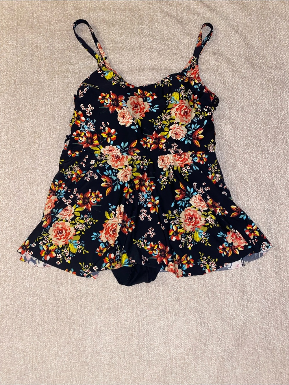 Torrid Vibrant Floral Padded Swim Dress Swimsuit Black Multi Color Size 1